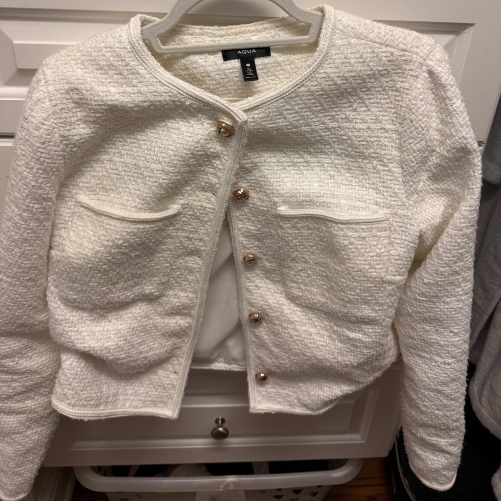 Aqua White Textured Jacket